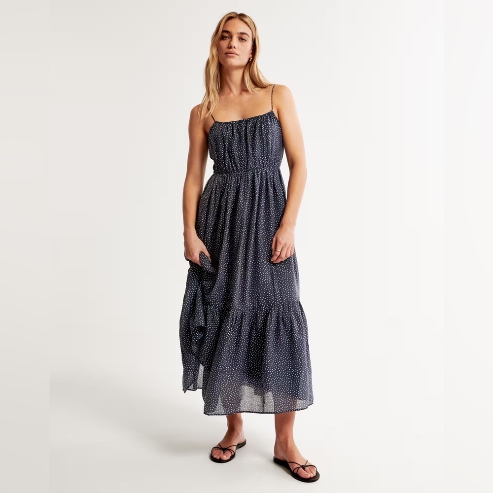 Abercrombie And Fitch Low Back Tiered Maxi Dress Size XL Polka Dot Sleeveless